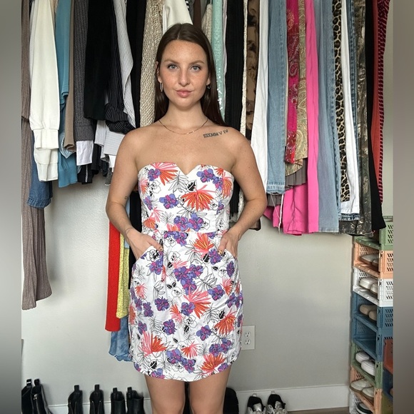 Y2K/2000s Strapless Floral Mini Dress – Size M - Picture 1 of 6